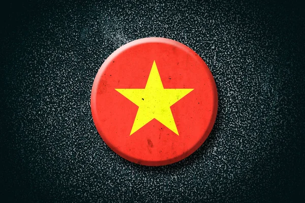 越南国旗 黑色背景下的圆形徽章符号和符号 — 图库照片