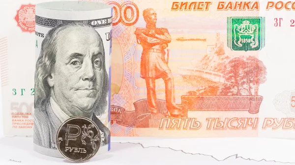 100 dolar banknota karşı bir Rus rublesi.
