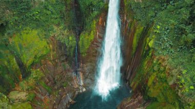 Catarata del Toro şelalesine yakın çekim Kosta Rika 'da kayalık havuza düşüyor..