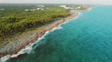 Meksika 'da turkuaz deniz ve yemyeşil ormanlı tropikal kıyı şeridi..