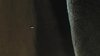 Kosta Rika 'da okyanus dalgalarının yakınındaki kumlu kumsalda uzanan yalnız bir insanın havası..