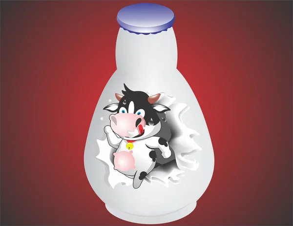 Vaca rompiendo la botella de leche — Vector de stock