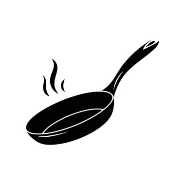 Vektör resmi buhar yayan bir tava gösteriyor, yemek pişirme ve mutfak temalarını temsil ediyor. Mutfak tasarımı, yemek tarifleri ya da leziz yemekleri tasvir eden çizimler için uygun..