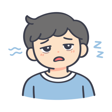 Minimalist kavramsal tarzda yorgun bir insan karakterinin düz vektör çizimi. Yumuşak, sessiz, yuvarlak şekilli ve ince hatlı pastel renkler. UI, üretkenlik konuları, yanma kavramları ve modern uygulamalar için şeffaf arka planda izole edilmiş.