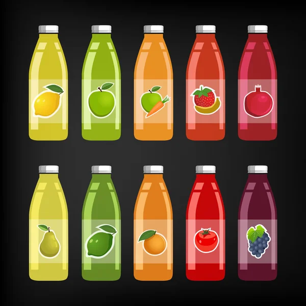Ensemble de bouteilles de jus de fruits et légumes — Image vectorielle