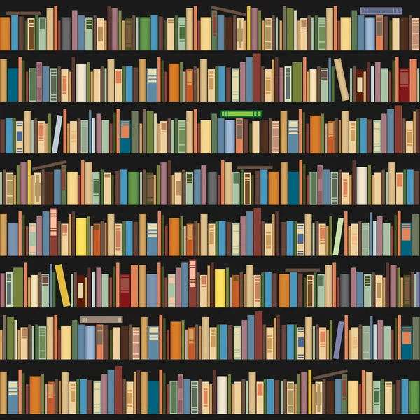 Books standing in a row on a dark background — Stock Vector