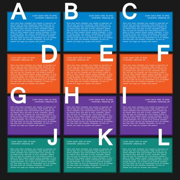 Douze zones de texte colorées avec des étapes pour l'infographie . — Image vectorielle