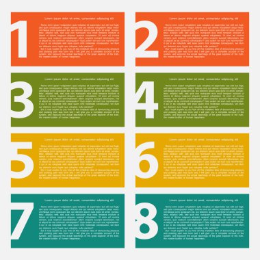 Bilgi grafik için adımları içeren sekiz renkli metin kutusu