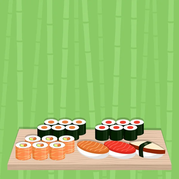 Tradycyjne potrawy japońskie. Zestaw Sushi. — Wektor stockowy