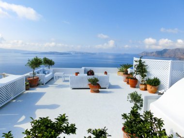 Oia Köyü Santorini Adası Yunanistan üzerinden denize görüntülemek