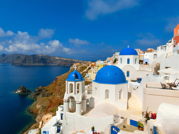 View to the sea from Oia village of Santorini island in Greece