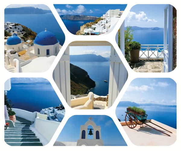 Set van foto's zomer op santorini eiland, Griekenland — Stockfoto