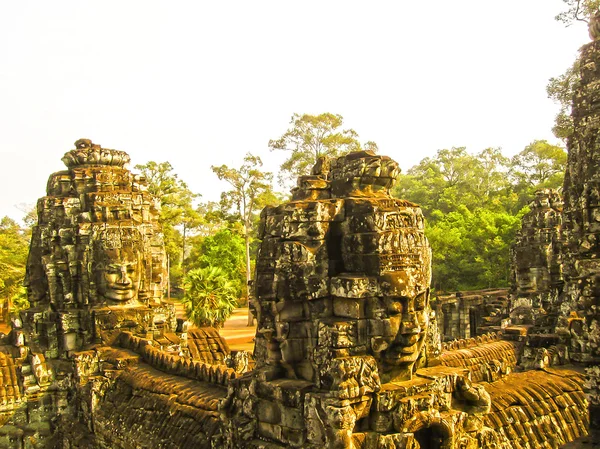 Les Visages Pierre Bayon Peuple Siem Reap Cambodge Été Inscrit — Photo