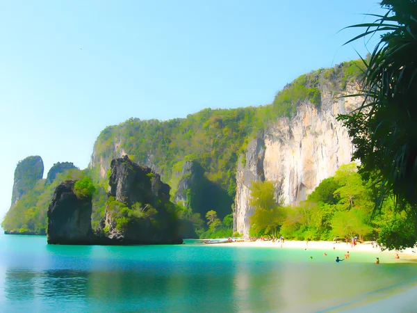 Homályos Kép Trópusi Táj Railay Part Krabi Thaiföld Rock Beach — Stock Fotó