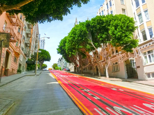 Una Calle Típica San Francisco Con Las Huellas Del Teleférico — Foto de Stock