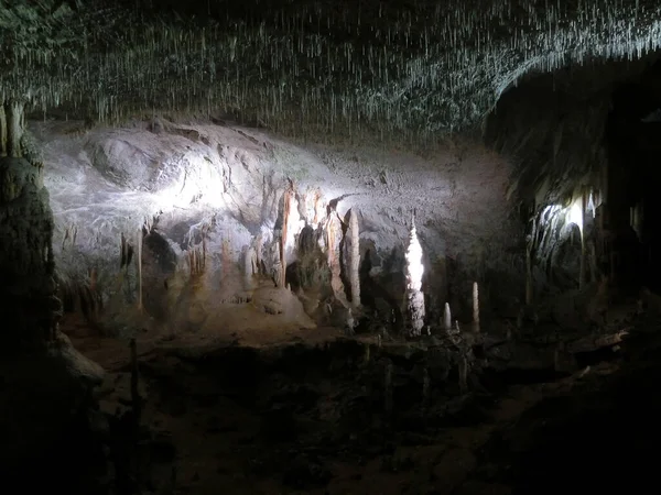 Características Kársticas Pintorescas Iluminadas Cueva Gruta Postojna Postojnska Jama Eslovenia —  Fotos de Stock