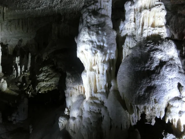 Schilderachtige Karstkenmerken Verlicht Grot Postojna Grotte Postojnska Jama Slovenië Europa — Stockfoto