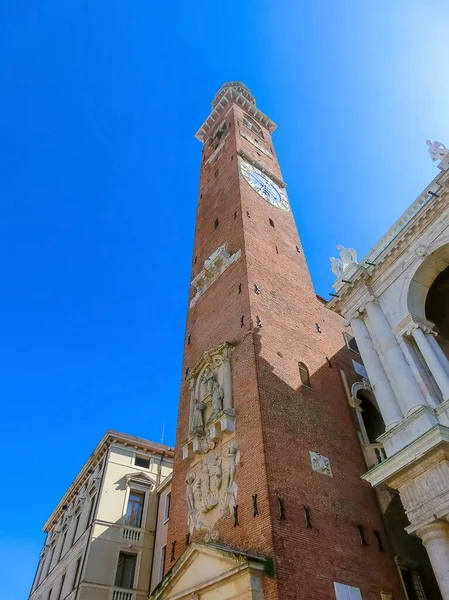 Antigua Torre Del Reloj Basílica Palladiana Ciudad Vicenza Italia Construida — Foto de Stock