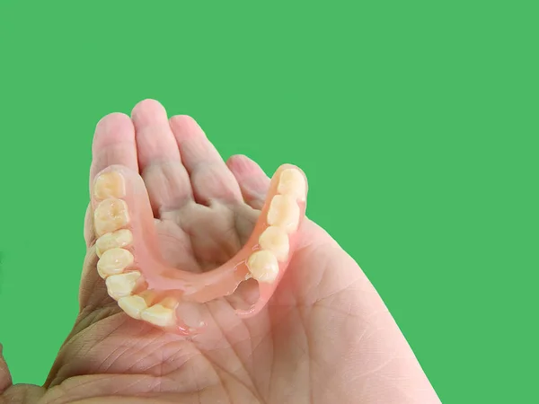 Flexible Nylon Denture Male Hand Removable Dentures Flexible Devoid Nylon — Stock Photo, Image