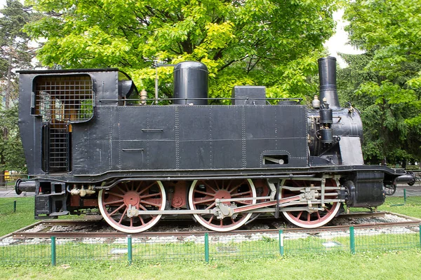 Como Italia Maggio 2017 Vecchia Locomotiva Vapore Conservata Esposta Parco — Foto Stock