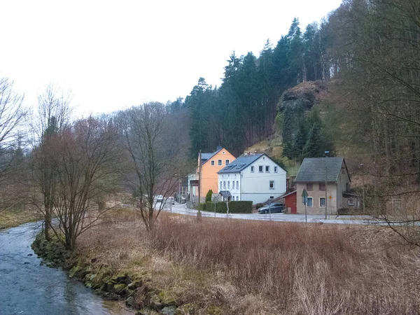 Floden Vid Rathen Sachsen Schweiz Tyskland — Stockfoto