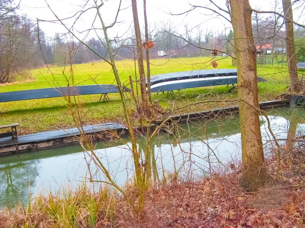 Landschap Met Huisjes Het Spreewald Gebied Duitsland — Stockfoto