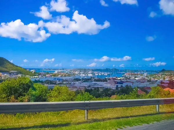 Vista Isla Maarten Día Soleado Desde Carretera Imagen Borrosa Posprodacción — Foto de Stock