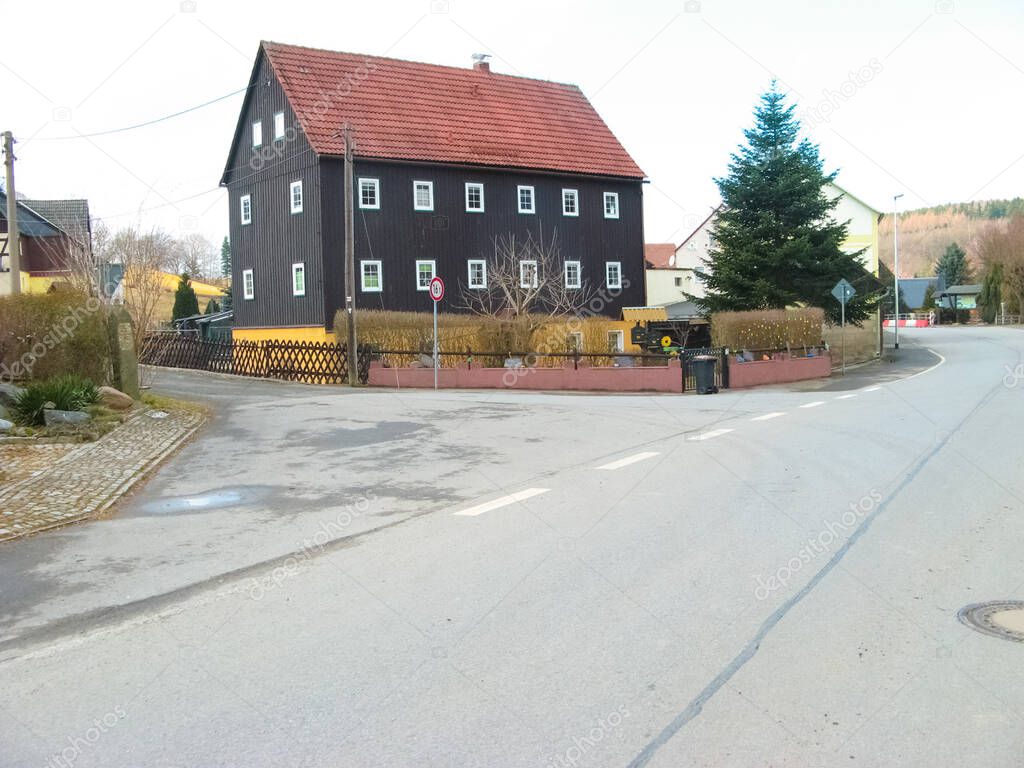 The road in the village of Cunnersdorf at Germany