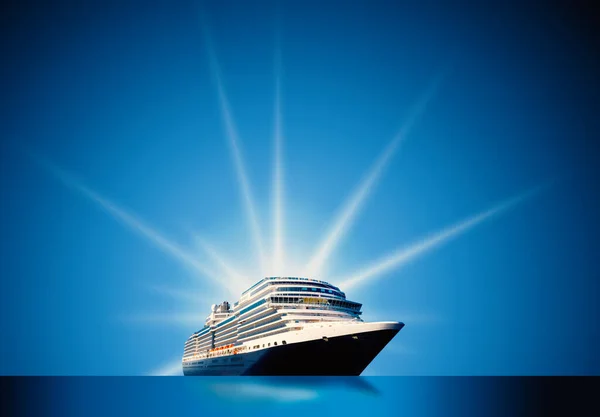 Cruise Ship Open Water Side View Copy Space Collage Abstract — Stock Photo, Image