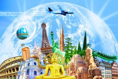 Travel and Tourism with Famous World Landmarks clipart