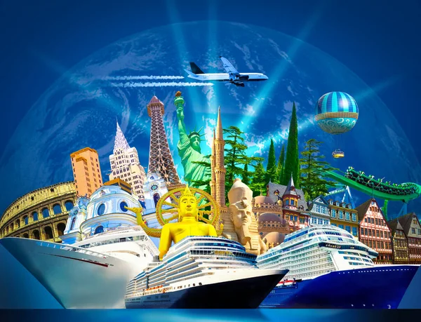 Reizen en toerisme met beroemde wereldbezienswaardigheden — Stockfoto