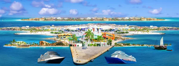 Colagem Vistas Oranjestad Aruba Bela Ilha Caribe — Fotografia de Stock