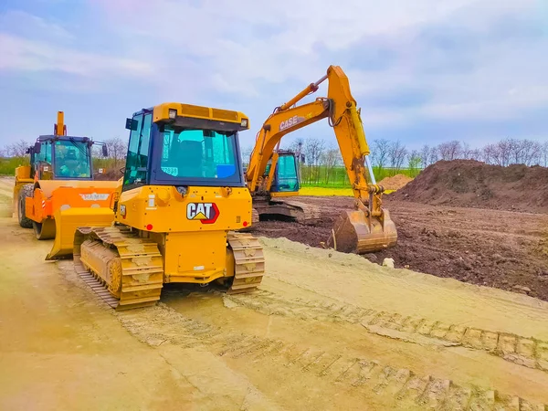 Kiyv Ucrânia Agosto 2020 Trator Amarelo Caterpillar Cat Campo — Fotografia de Stock