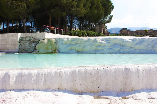 Travertinos Turquia Calcite Penhasco Pamukkale — Fotografia de Stock