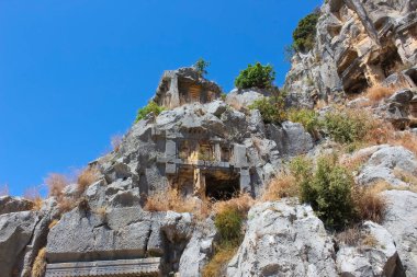 Fethiye 'deki Lycians' ın antik mezarları, arkeoloji ve seyahat kavramı