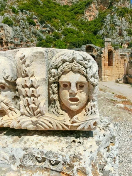 Masks Rock Tombs Myra Turkey Ancient Tomb Lycia Fethiye Archeology — Stock Photo, Image