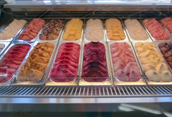 Different kinds of ice cream in boxes at Turkey