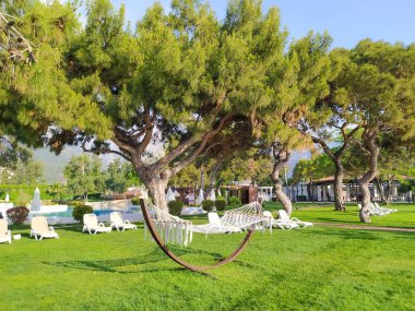 Beldibi, Kemer, Antalya, Türkiye - 11 Mayıs 2021: Beldibi, Kemer, Antalya, Türkiye 'deki 5 yıldızlı Rixos Beldibi Oteli manzarası 11 Mayıs 2021