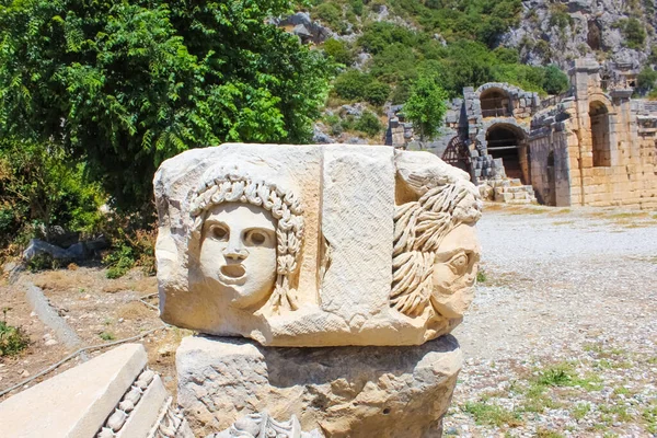 Maschere Tombe Rupestri Myra Turchia Antica Tomba Licia Fethiye Archeologia — Foto Stock