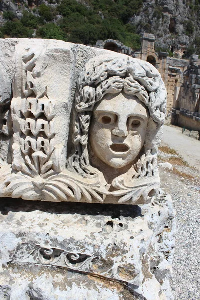 Maski Skalne Grobowce Myra Turcja Starożytny Grób Lycii Fethiye Archeologia — Zdjęcie stockowe