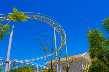 Belek, Antalya, Türkiye - 15 Mayıs 2021: Belek 'teki Efsaneler Diyarı tema parkı. Tayfun treni macerası