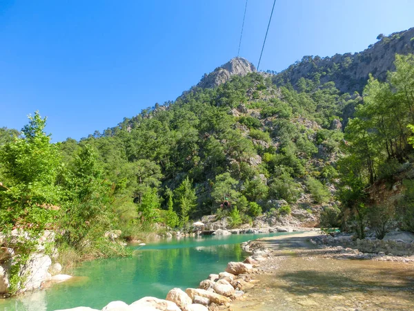 Goynuk Antalya Turkey May 2021 Tourist Sliding Zip Line Canyon — Stock Photo, Image
