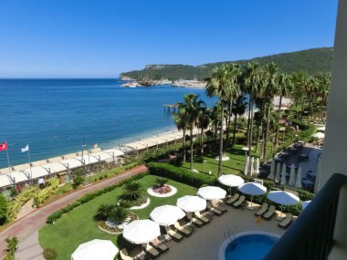 Kemer, Antalya, Türkiye - 11 Mayıs 2021: Altın Lotus 4 yıldızlı otel panoraması