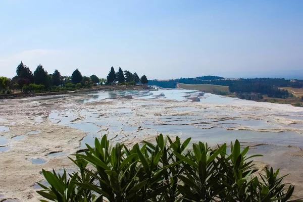 Travertinos Turquia Calcite Penhasco Pamukkale Dia Ensolarado — Fotografia de Stock