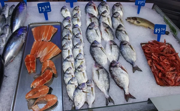 Försäljning Färsk Fisk Marknaden Kemer Turkiet — Stockfoto