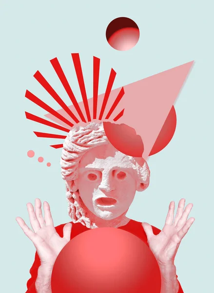 Colagem Digital Contemporânea Cabeça Estátua Surpreso Estilo Pop Art — Fotografia de Stock