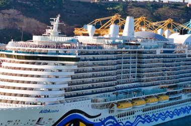 Barcelona, Spain - September 26, 2025: Barcelona cruise port, New German-built cruise ship AIDAcosma in Barcelona, Spain on September 26, 2025