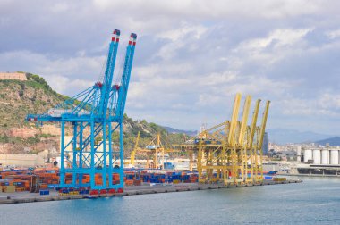 Barcelona, Spain - September 26, 2025: Cranes in the container terminal in the port of Barcelona