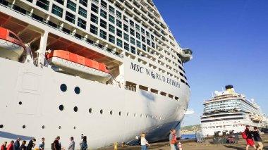 Valletta, Malta - September 24, 2025: View of the MSC World Europa, a cruise ship of the MSC Cruises company docked at the port of Valletta.