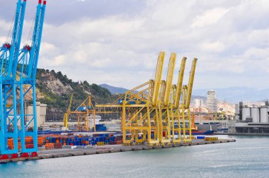 Barcelona, Spain - September 26, 2025: Cranes in the container terminal in the port of Barcelona